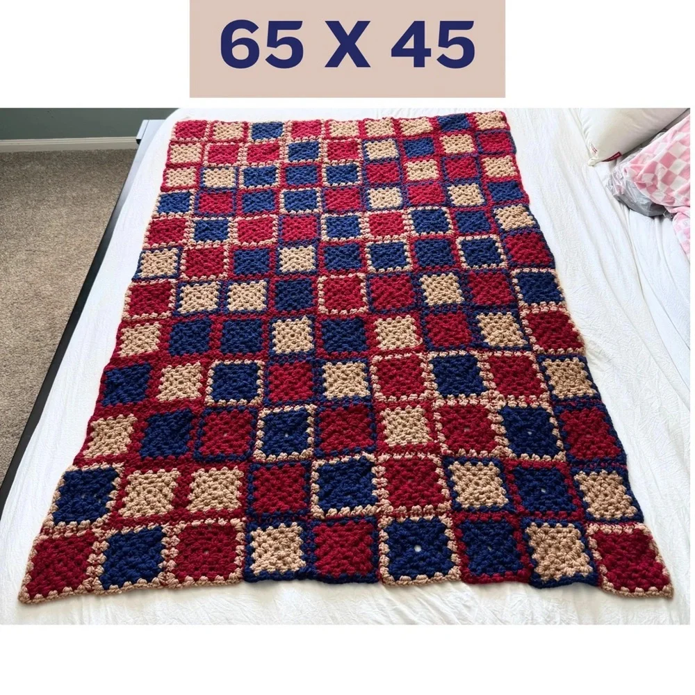Handmade Granny Square Crochet Blanket‎ Throw Afghan 65x45 Cozy Lap Blanket